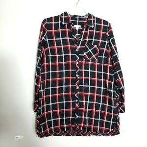 J.Jill Black and Red Plaid Flannel Shirt Size S petite